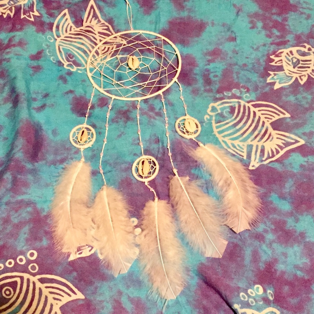 White & Pastel Purple Cowrie Shell Dreamcatcher